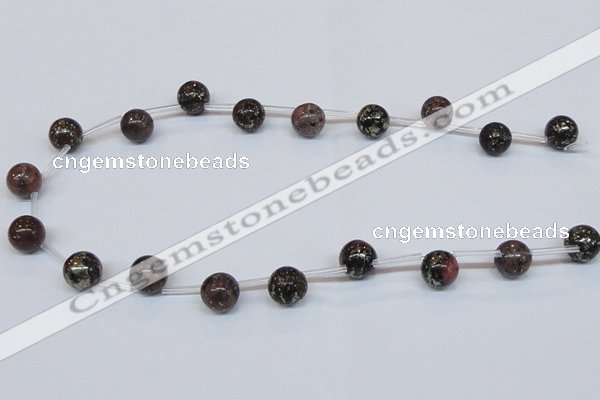 CPY780 Top drilled 10mm round pyrite gemstone beads wholesale