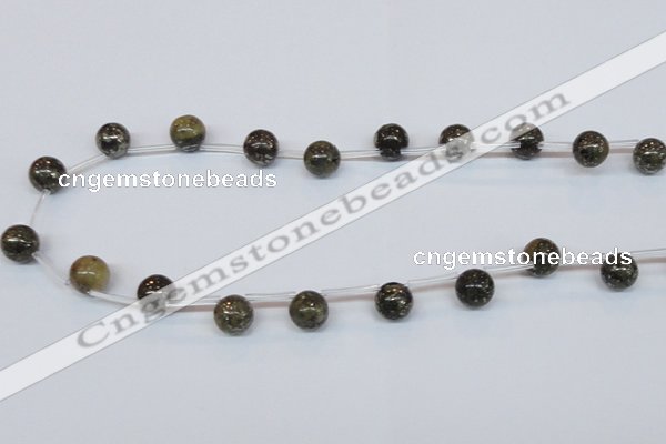 CPY782 Top drilled 10mm round pyrite gemstone beads wholesale