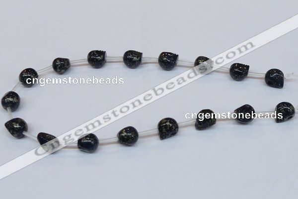 CPY788 Top drilled 10mm carved skull pyrite gemstone beads