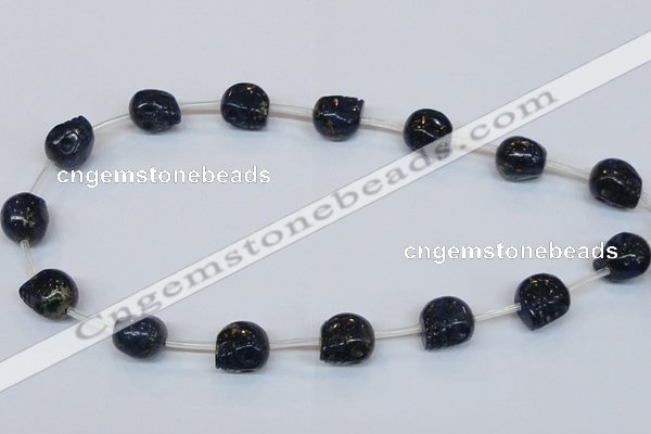 CPY790 Top drilled 14mm carved skull pyrite gemstone beads