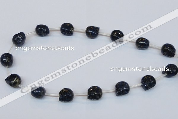 CPY791 Top drilled 16mm carved skull pyrite gemstone beads