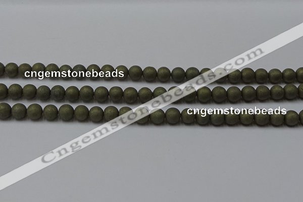 CPY813 15.5 inches 4mm round matte pyrite beads wholesale