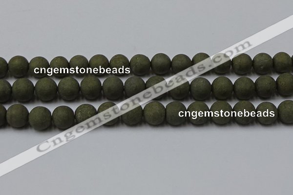 CPY817 15.5 inches 12mm round matte pyrite beads wholesale