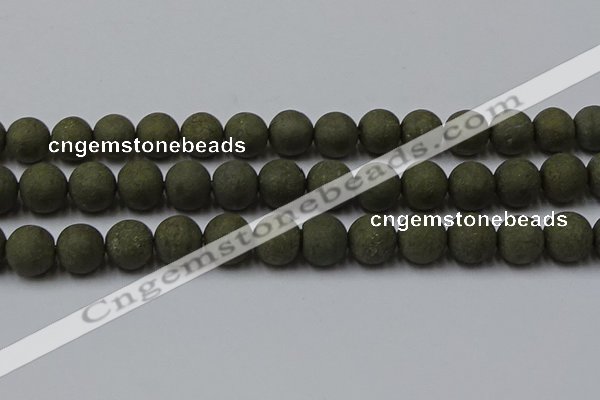 CPY818 15.5 inches 14mm round matte pyrite beads wholesale