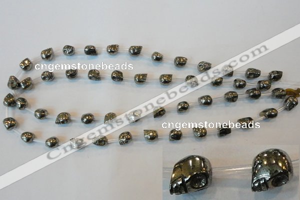 CPY83 15.5 inches 8mm carved skull pyrite gemstone beads wholesale