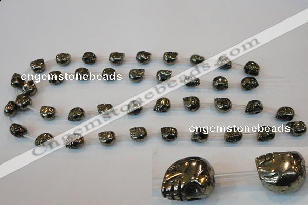 CPY84 15.5 inches 10mm carved skull pyrite gemstone beads wholesale