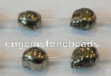 CPY85 15.5 inches 12mm carved skull pyrite gemstone beads wholesale