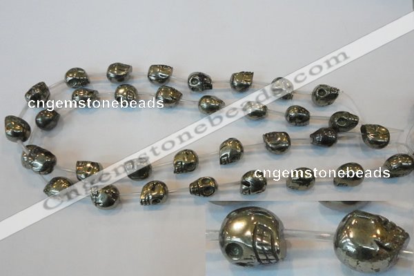 CPY86 15.5 inches 13mm carved skull pyrite gemstone beads wholesale