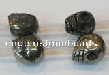 CPY87 15.5 inches 14mm carved skull pyrite gemstone beads wholesale