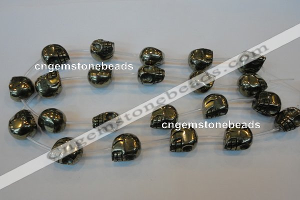 CPY89 15.5 inches 18mm carved skull pyrite gemstone beads wholesale