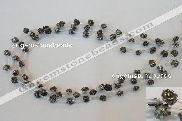 CPY90 15.5 inches 8mm carved rose pyrite gemstone beads wholesale