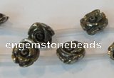 CPY92 15.5 inches 12mm carved rose pyrite gemstone beads wholesale