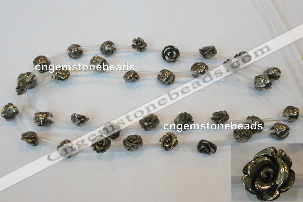 CPY92 15.5 inches 12mm carved rose pyrite gemstone beads wholesale