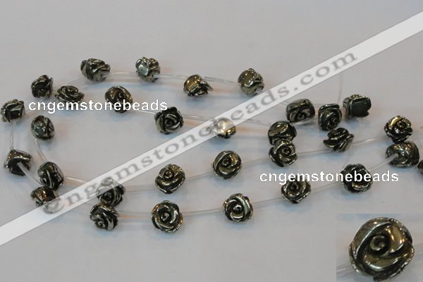 CPY93 15.5 inches 14mm carved rose pyrite gemstone beads wholesale