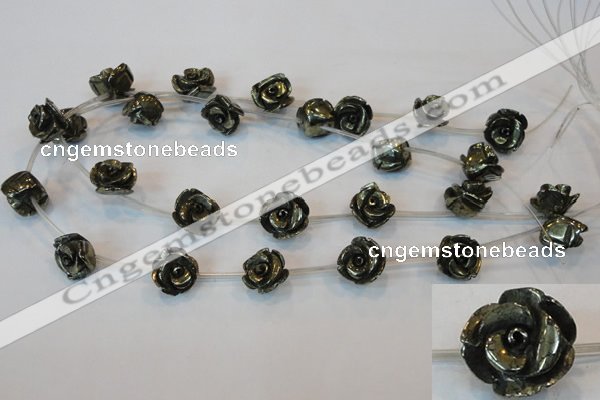 CPY94 15.5 inches 16mm carved rose pyrite gemstone beads wholesale