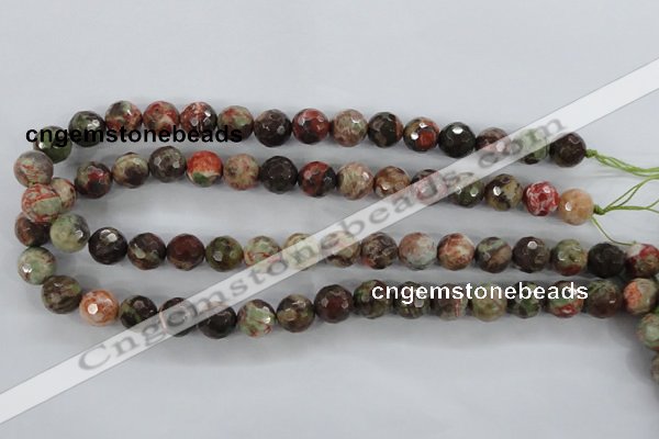 CRA104 15.5 inches 14mm faceted round rainforest agate gemstone beads