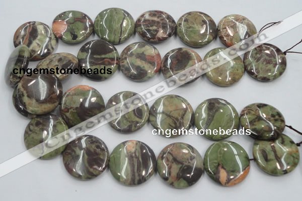 CRA14 15.5 inches 30mm flat round natural rainforest agate beads