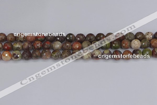 CRA162 15.5 inches 8mm faceted round rainforest agate beads