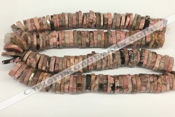 CRB1086 15.5 inches 5*20mm - 6*22mm faceted heishi rhodonite beads