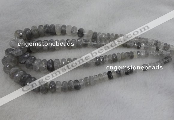 CRB1124 15.5 inches 5*8mm - 9*18mm faceted rondelle cloudy quartz beads