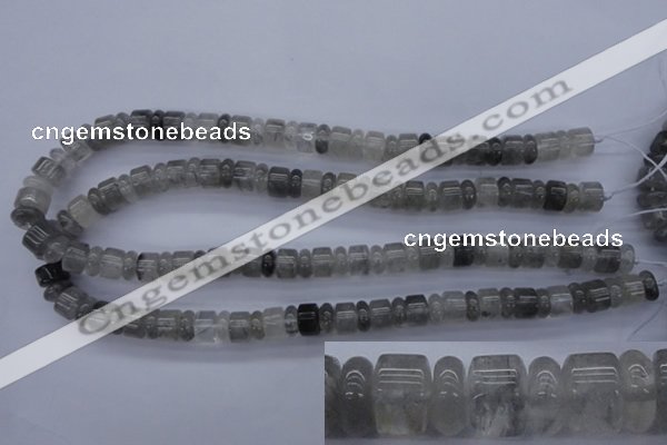 CRB125 15.5 inches 4*10mm & 7*10mm rondelle cloudy quartz beads