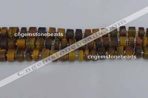 CRB1256 15.5 inches 8*16mm tyre matte yellow tiger eye beads