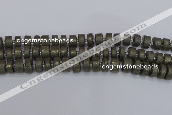 CRB1262 15.5 inches 7*14mm tyre matte pyrite gemstone beads