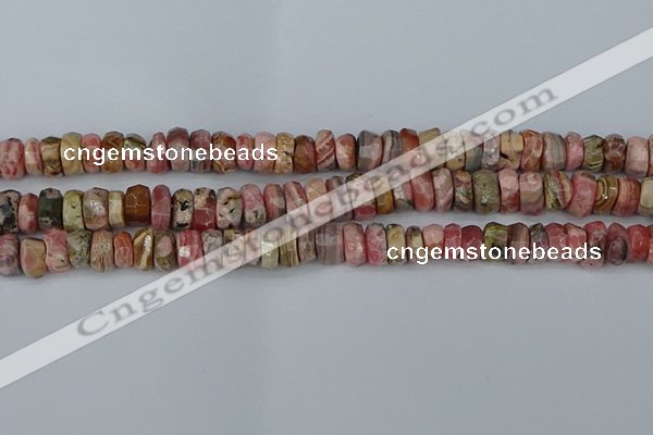 CRB1284 15.5 inches 6*10mm faceted rondelle rhodochrosite beads