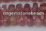 CRB1341 15.5 inches 6*10mm faceted rondelle strawberry quartz beads