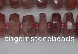 CRB1342 15.5 inches 6*12mm faceted rondelle strawberry quartz beads