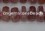 CRB1343 15.5 inches 7*14mm faceted rondelle strawberry quartz beads