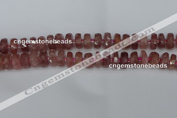 CRB1343 15.5 inches 7*14mm faceted rondelle strawberry quartz beads