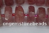 CRB1345 15.5 inches 8*18mm faceted rondelle strawberry quartz beads