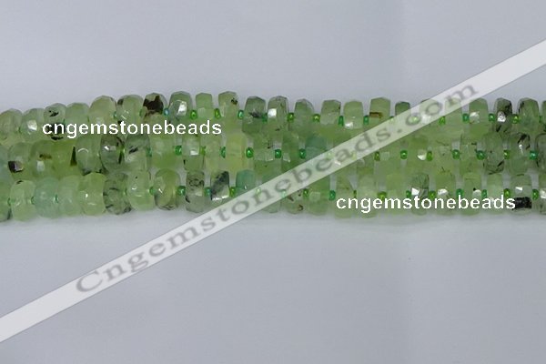 CRB1351 15.5 inches 6*10mm faceted rondelle green rutilated quartz beads