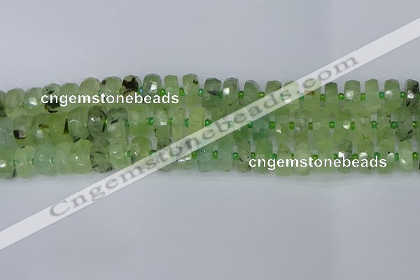 CRB1352 15.5 inches 6*12mm faceted rondelle green rutilated quartz beads