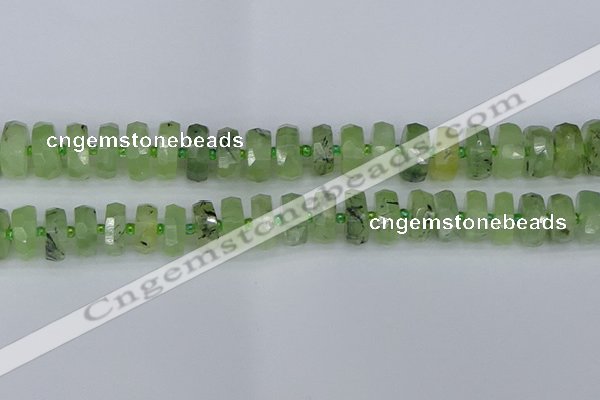 CRB1353 15.5 inches 7*14mm faceted rondelle green rutilated quartz beads