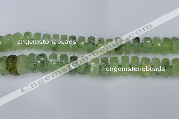 CRB1355 15.5 inches 8*18mm faceted rondelle green rutilated quartz beads