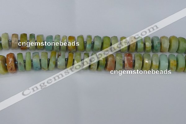 CRB1363 15.5 inches 7*14mm faceted rondelle Chinese amazonite beads