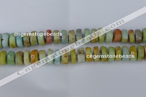 CRB1365 15.5 inches 8*18mm faceted rondelle Chinese amazonite beads