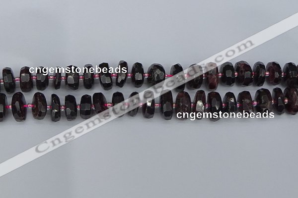 CRB1413 15.5 inches 7*14mm faceted rondelle red garnet beads