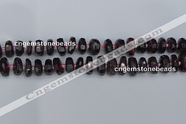 CRB1414 15.5 inches 8*16mm faceted rondelle red garnet beads