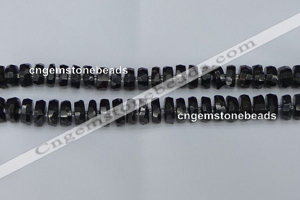 CRB1423 15.5 inches 7*14mm faceted rondelle black tourmaline beads