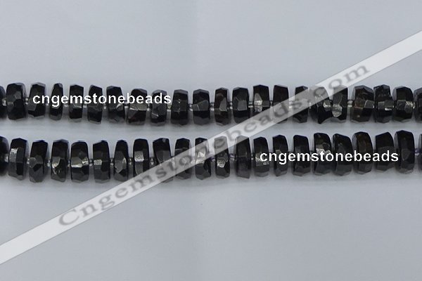 CRB1424 15.5 inches 8*16mm faceted rondelle black tourmaline beads