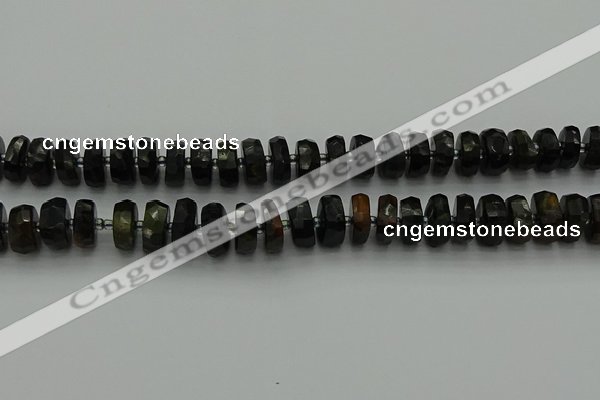 CRB1441 15.5 inches 6*10mm faceted rondelle blue tiger eye beads