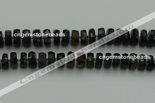CRB1443 15.5 inches 7*14mm faceted rondelle blue tiger eye beads