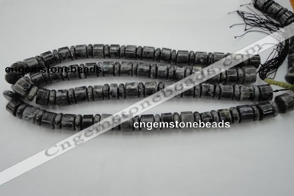 CRB147 15.5 inches 6*12mm & 10*12mm rondelle black labradorite beads