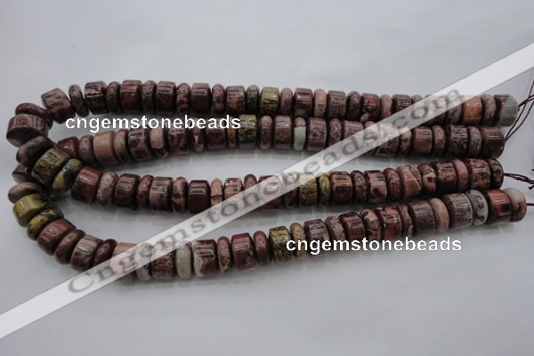 CRB181 15.5 inches 5*14mm – 10*14mm rondelle red artistic jasper beads