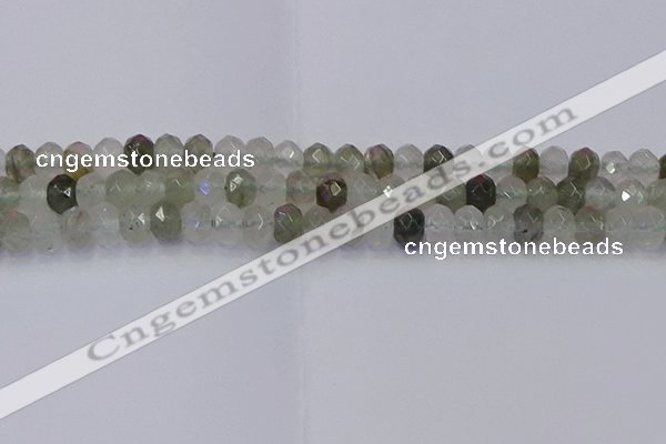 CRB1813 15.5 inches 5*8mm faceted rondelle green rutilated quartz beads