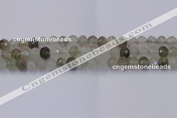 CRB1814 15.5 inches 6*10mm faceted rondelle green rutilated quartz beads