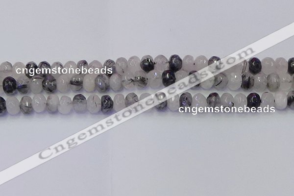 CRB1817 15.5 inches 5*8mm faceted rondelle black rutilated quartz beads